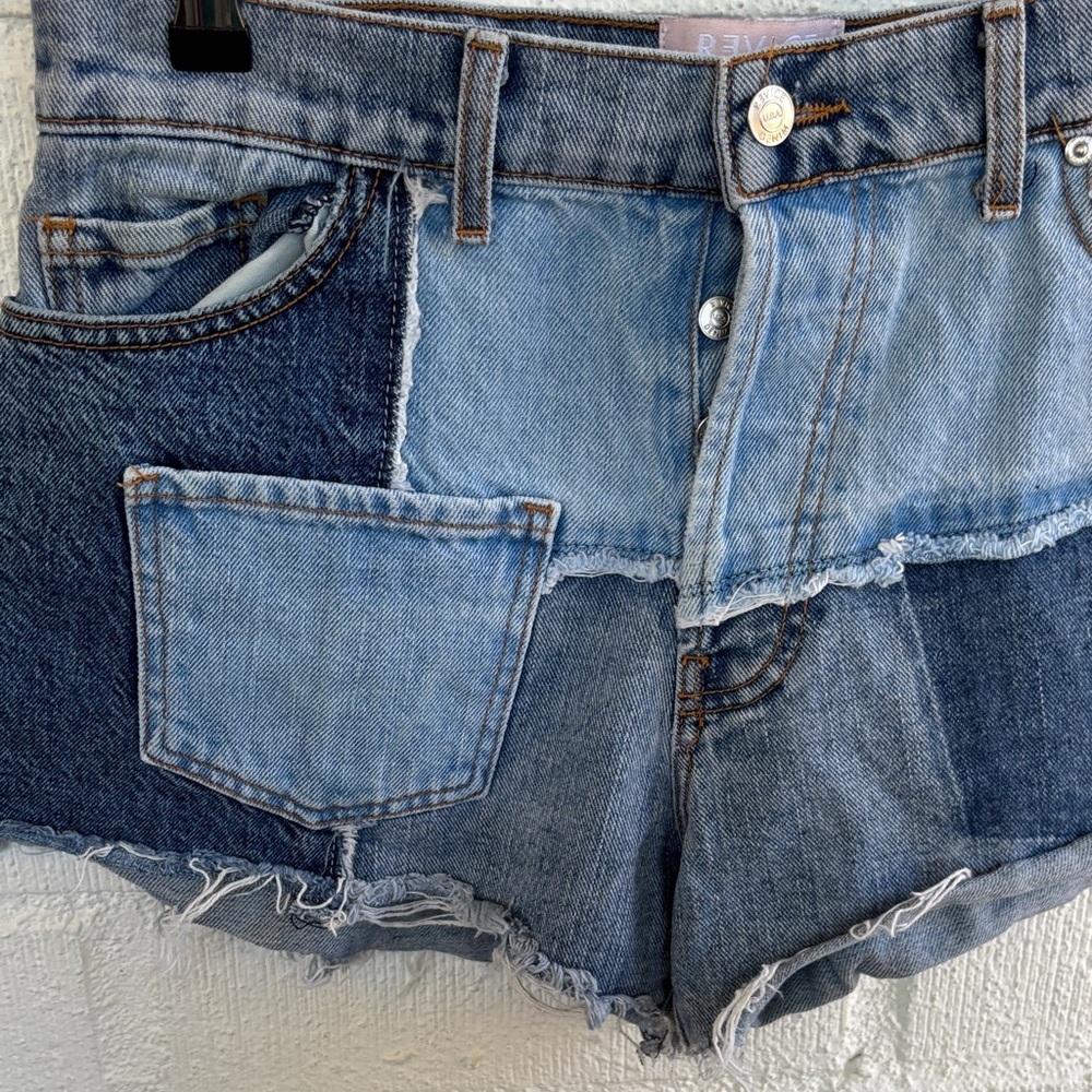 Revice Patchwork High-Rise Denim Cutoff Jean Shorts sz 30 - Picture 4 of 10